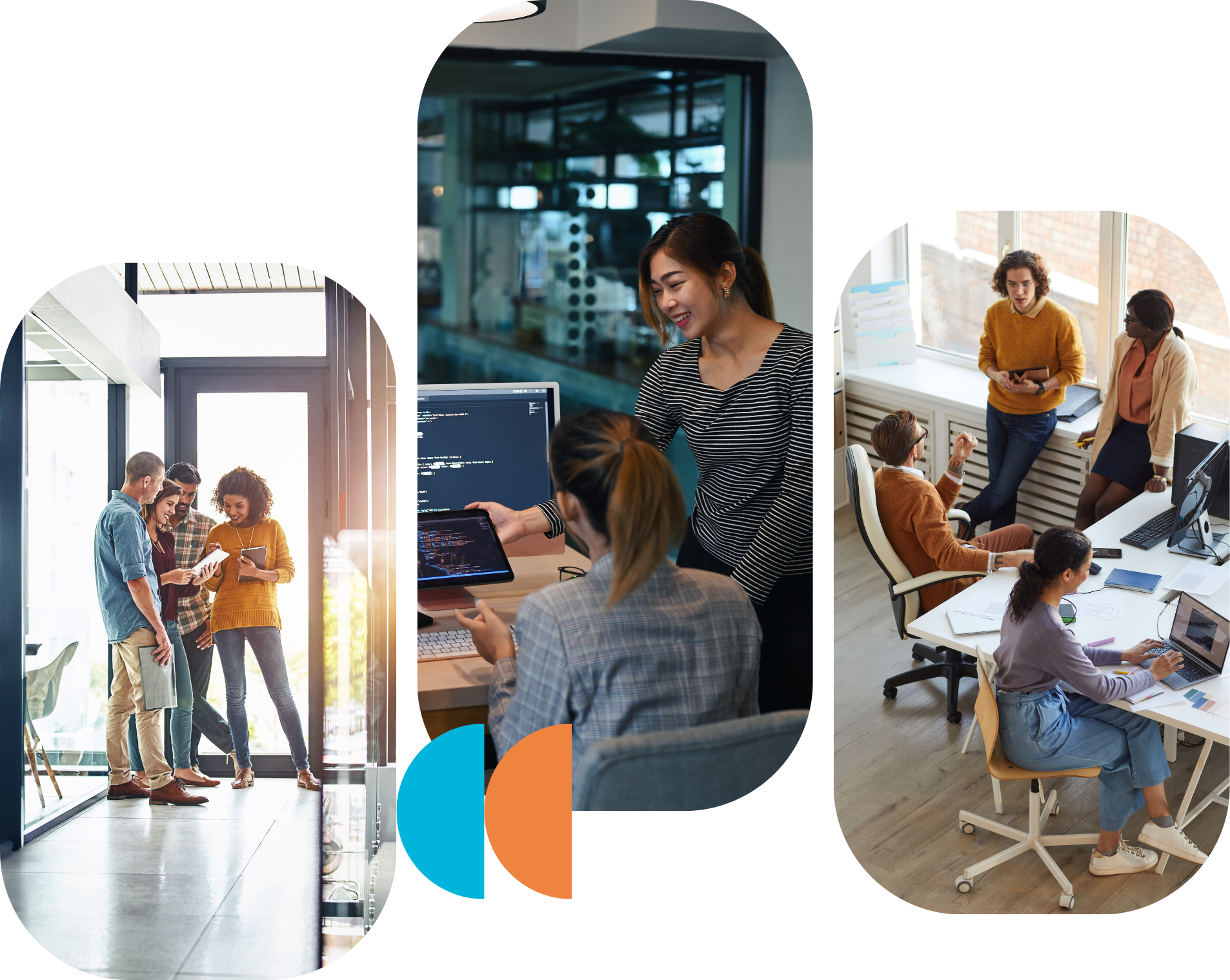 Three images of coworkers collaborating
