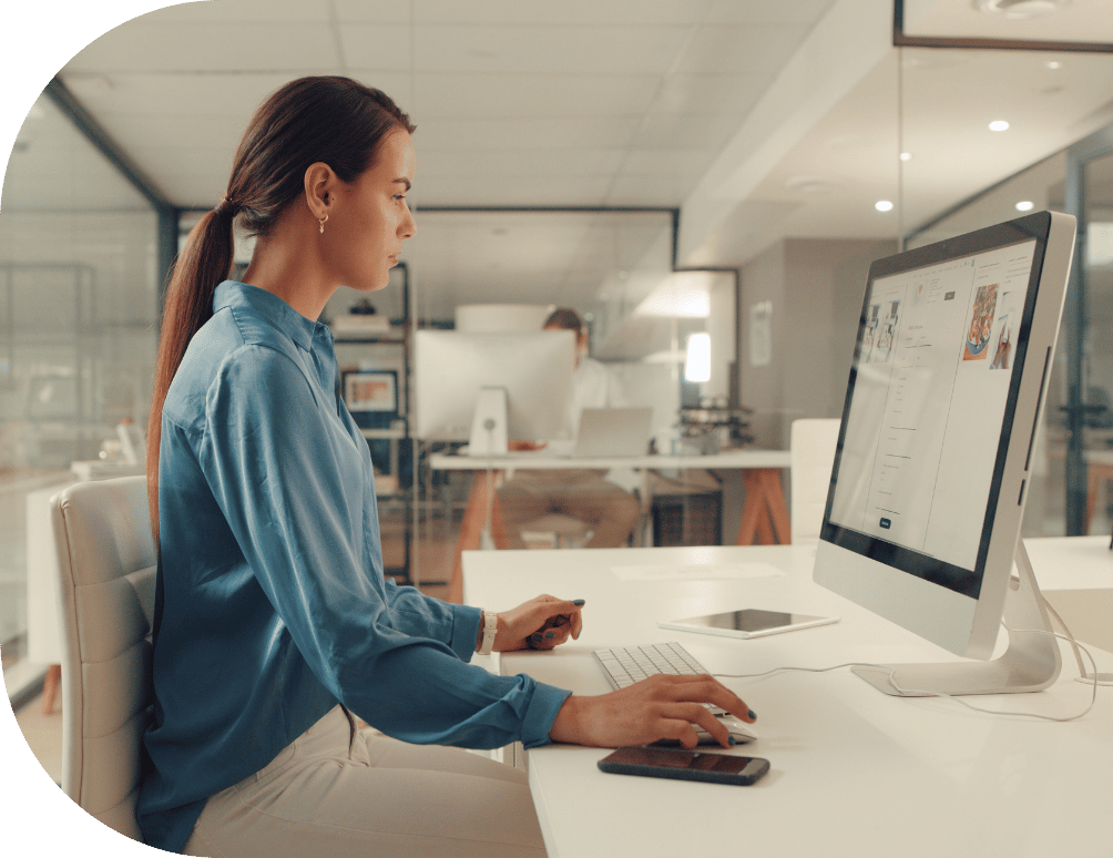 One woman on a computer